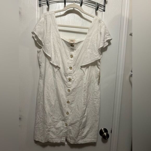 A.n.a Linen white button up dress Women’s Large Lined flutter sleeve New - Picture 10 of 15